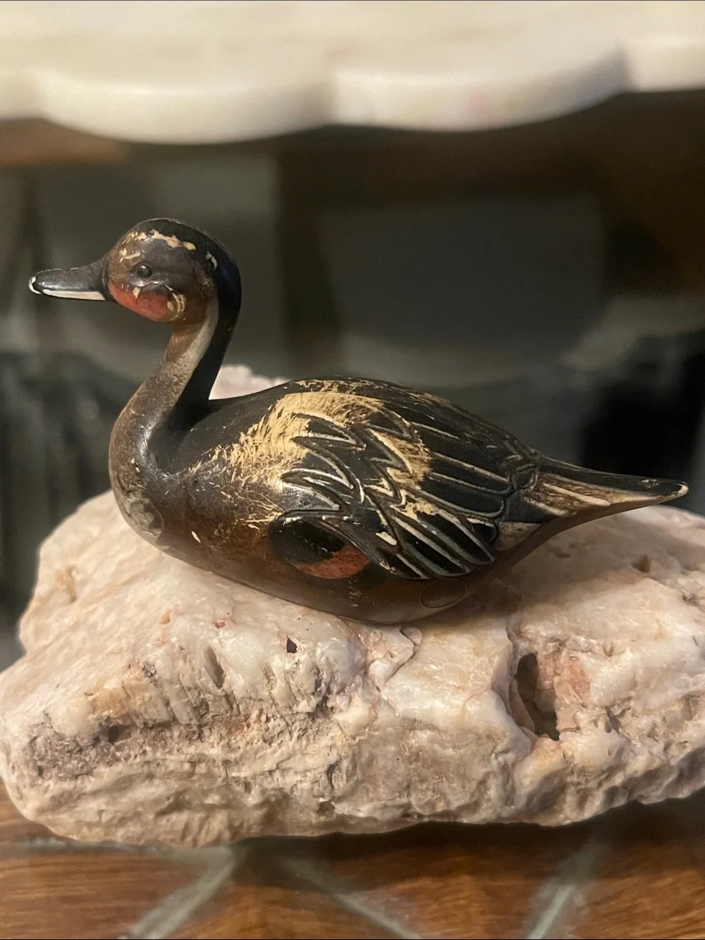 Hand-Painted Black and Gold Decorative Bird Figurine